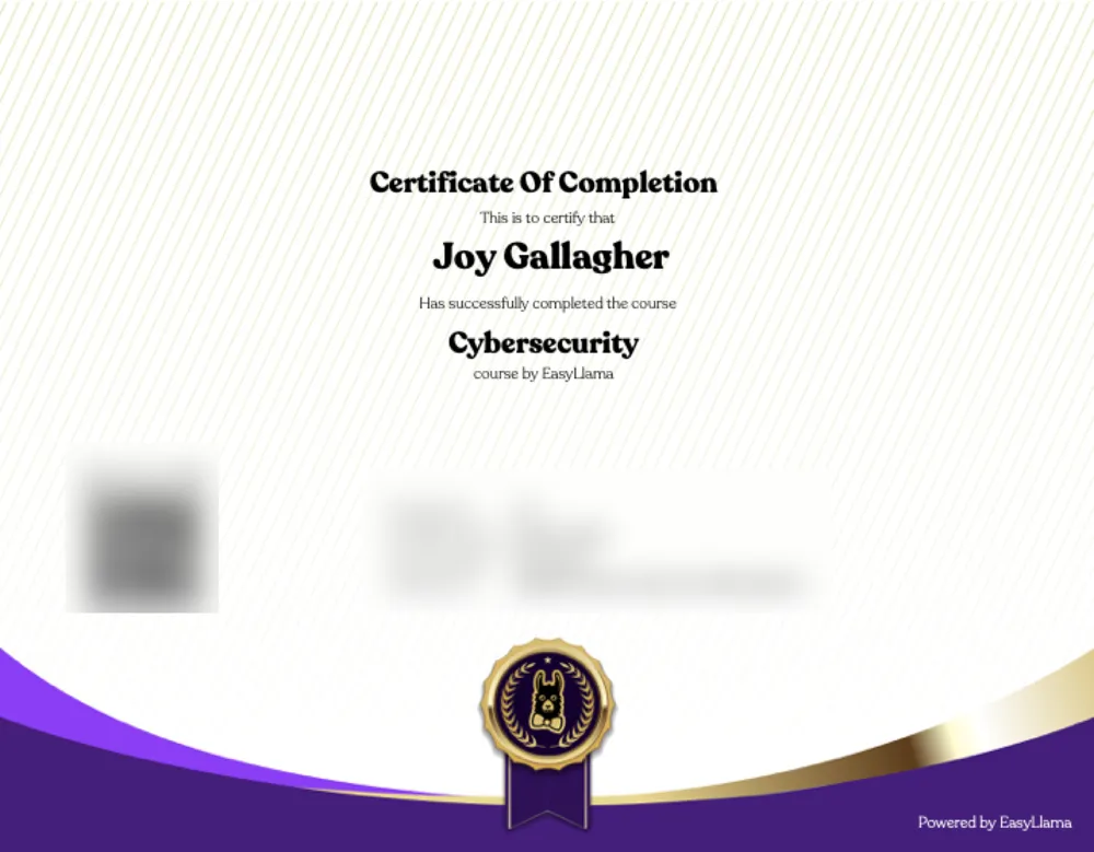 Vanta cybersecurity certificate of completion, powered by EasyLlama