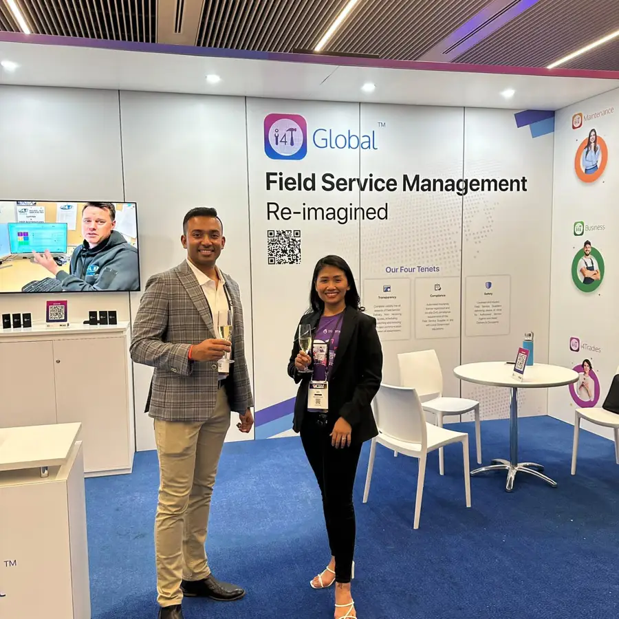Joy at a field service management expo booth